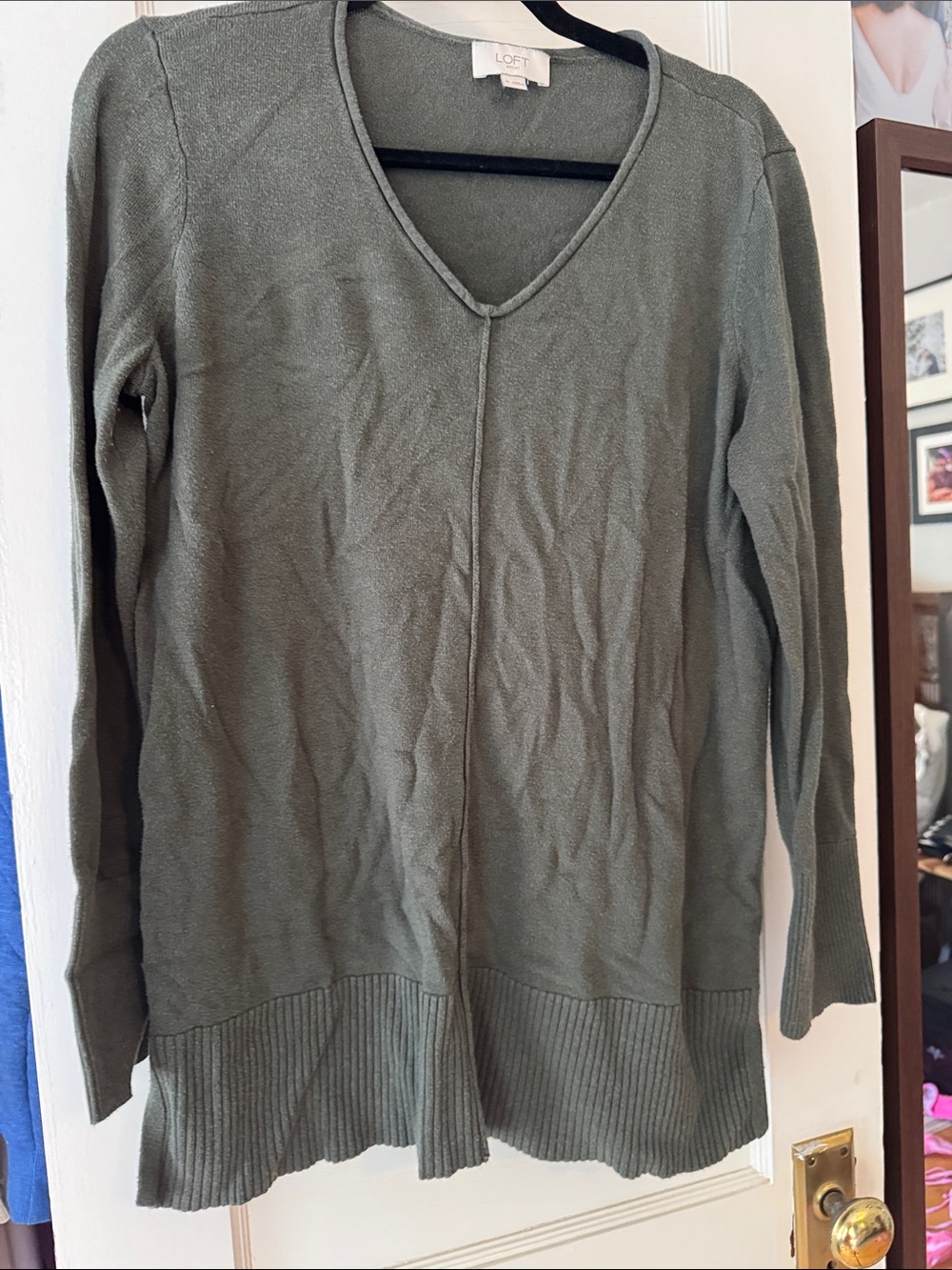 LOFT Olive Green V-Neck Lightweight Knit Sweater